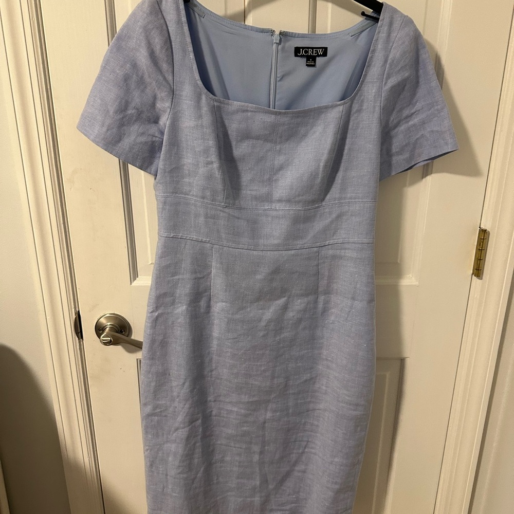 J. Crew Pale Blue Square Neck Linen Midi Dress